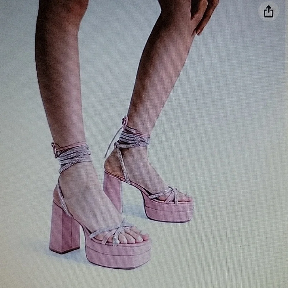Dream Pairs pink platform heel lace up rhinestone tie strap chunky heel 7.5 NEW…